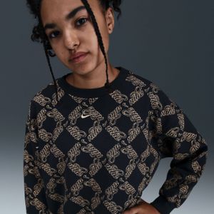 Nike Club Fleece oversized sweatshirt met ronde hals voor meisjes - Zwart