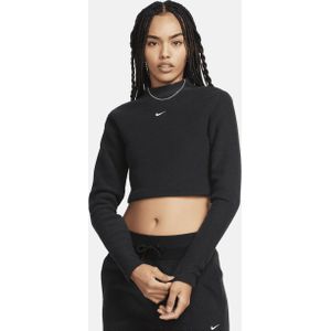 Nike Sportswear Phoenix Plush korte, comfortabele fleecetop met opstaande kraag, lange mouwen en aansluitende pasvorm voor dames - Zwart
