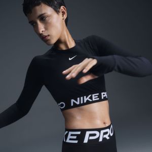 Nike Pro Dri-FIT korte top met lange mouwen voor dames - Zwart