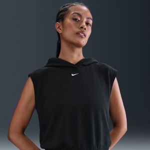 Nike Chill Terry korte, mouwloze hoodie van sweatstof voor dames - Zwart