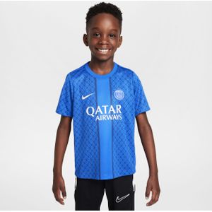 Paris Saint-Germain Academy Pro Thuis Jordan Dri-FIT voetbalwarming-uptop met korte mouwen voor kids - Blauw