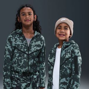Nike Tech fleecehoodie met camouflageprint en rits over de hele lengte voor jongens - Groen