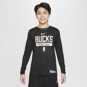 Milwaukee Bucks Nike NBA-trainingsshirt met Dri-FIT en lange mouwen voor kids - Zwart