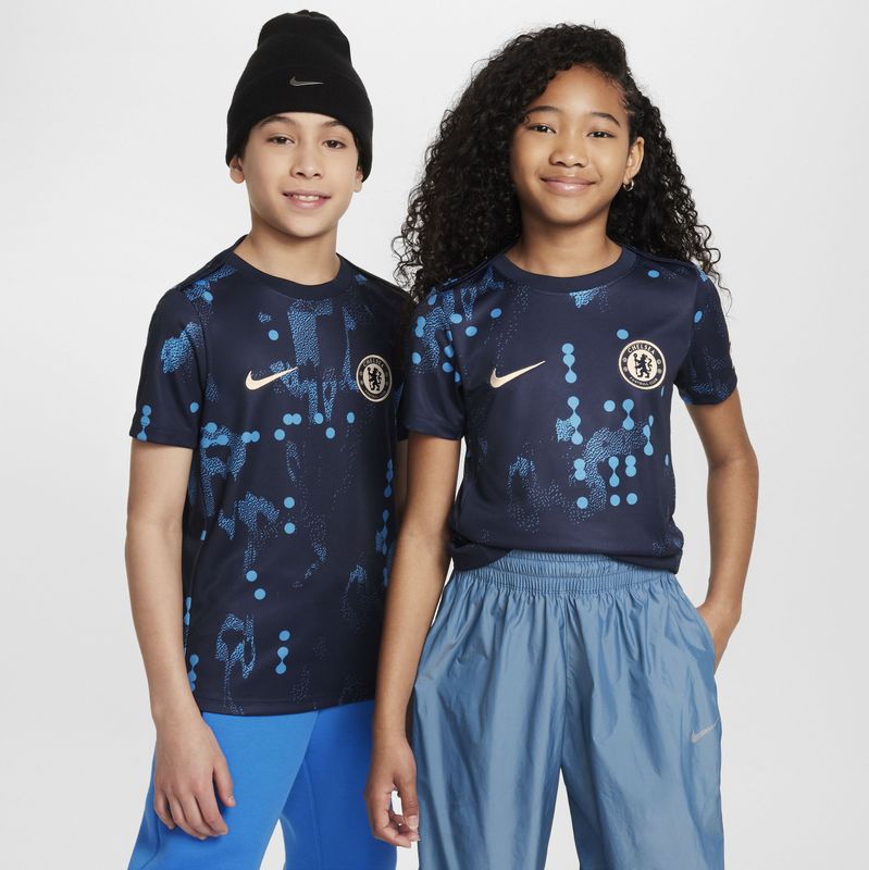 Chelsea FC Academy Pro Nike Dri-FIT warming-upvoetbaltop met korte mouwen voor kids - Blauw