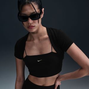 Nike Chill Knit aansluitende, korte 2-in-1-damestop met mini-rib - Zwart