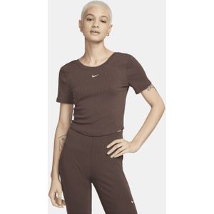 Nike Sportswear Chill Knit aansluitende top met mini-rib en lage rug voor dames - Bruin