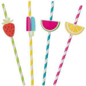 8 Früchte Cocktail Papier Strohhalme 21cm