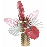 Wanddekoration DKD Home Decor Rosa Gold Metall Weiß Blomster Tropical (66 x 13 x 74 cm)