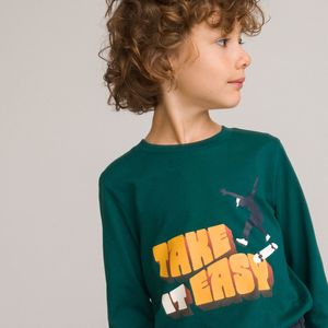 T-shirt met lange mouwen en tekst LA REDOUTE COLLECTIONS. Katoen materiaal. Maten 8 jaar - 126 cm. Groen kleur