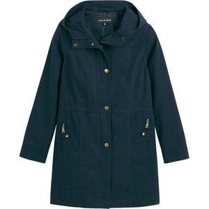 Halflange parka met vaste kap, tussenseizoen ANNE WEYBURN. Katoen materiaal. Maten 46 FR - 44 EU. Blauw kleur