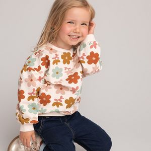 Sweater met ronde hals in molton, bloemmotief LA REDOUTE COLLECTIONS. Geruwd molton materiaal. Maten 4 jaar - 102 cm. Multicolor kleur