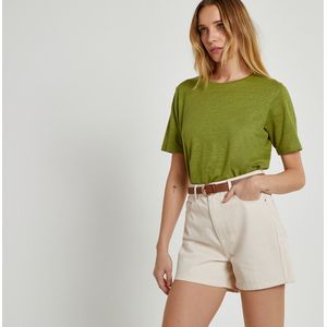 Short in denim, hoge taille LA REDOUTE COLLECTIONS. Katoen materiaal. Maten 52 FR - 50 EU. Beige kleur