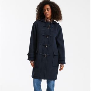 Halflange duffelcoat met kap LA REDOUTE COLLECTIONS. Wol materiaal. Maten XS. Blauw kleur