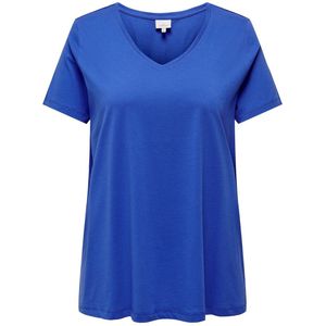 T-shirt met V-hals ONLY CARMAKOMA. Katoen materiaal. Maten 46/48 FR - 44/46 EU. Blauw kleur