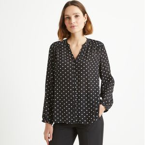 Blouse met ronde hals, stippenprint, lange mouwen ANNE WEYBURN. Viscose materiaal. Maten 44 FR - 42 EU. Zwart kleur