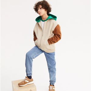 Oversized fleece hoodie met ritssluiting LA REDOUTE COLLECTIONS. Geruwd molton materiaal. Maten 4 jaar - 102 cm. Beige kleur