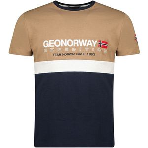 T-shirt MC bicolor en ronde hals Jdouble GEOGRAPHICAL NORWAY. Katoen materiaal. Maten L. Kastanje kleur