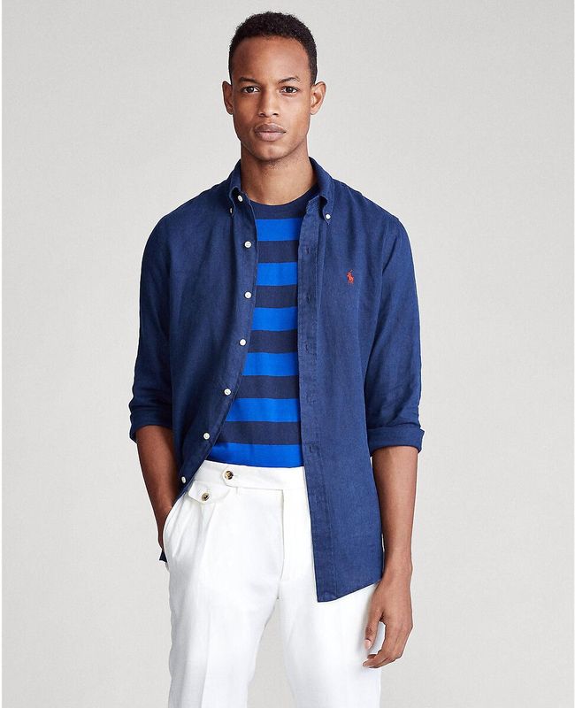 Recht hemd in linnen, lange mouwen POLO RALPH LAUREN. Linnen materiaal. Maten XS. Blauw kleur