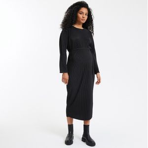 Lange zwangerschapsjurk, plissé jersey LA REDOUTE COLLECTIONS. Polyester materiaal. Maten S. Zwart kleur