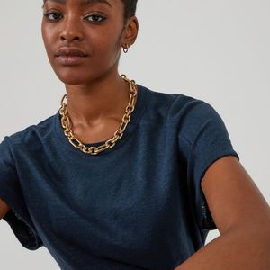 T-shirt met ronde hals in linnen LA REDOUTE COLLECTIONS. Linnen materiaal. Maten L. Blauw kleur