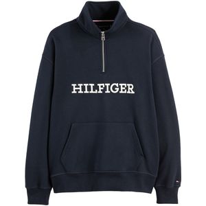 Sweater met opstaande kraag, halve rits TOMMY HILFIGER. Katoen materiaal. Maten XXL. Blauw kleur