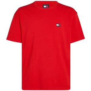 Recht T-shirt met ronde hals en badge logo TOMMY JEANS. Katoen materiaal. Maten XL. Rood kleur