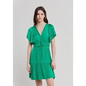 Korte, wijd uitlopende jurk met korte mouwen IKKS. Polyester materiaal. Maten 36 FR - 34 EU. Groen kleur
