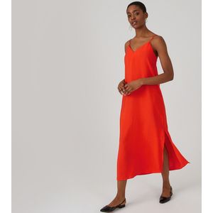 Lange jurk met smalle bandjes LA REDOUTE COLLECTIONS. Viscose materiaal. Maten 44 FR - 42 EU. Oranje kleur