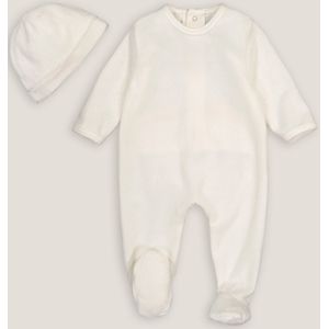 Geboorte pyjama in fluweel + muts LA REDOUTE COLLECTIONS. Fluweel materiaal. Maten 0 mnd - 50 cm. Beige kleur