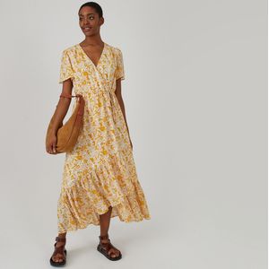 Maxi lange jurk met volants LA REDOUTE COLLECTIONS. Polyester materiaal. Maten 48 FR - 46 EU. Geel kleur