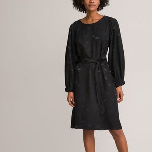 Rechte jurk met ronde hals en strikceintuur LA REDOUTE COLLECTIONS. Viscose materiaal. Maten 40 FR - 38 EU. Zwart kleur