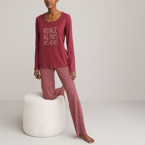 Pyjama in jerseykatoen met lange mouwen LA REDOUTE COLLECTIONS. Katoen materiaal. Maten 46/48 FR - 44/46 EU. Rood kleur