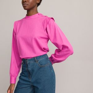 Blouse met opstaande kraag en lange mouwen LA REDOUTE COLLECTIONS. Katoen materiaal. Maten 38 FR - 36 EU. Roze kleur