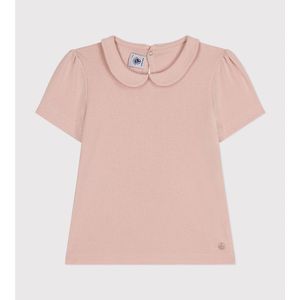 T-shirt met korte mouwen en Claudinekraag PETIT BATEAU. Katoen materiaal. Maten 4 jaar - 102 cm. Roze kleur