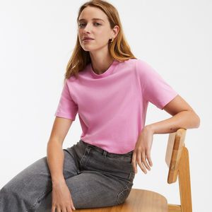 Aansluitend T-shirt met ronde hals en korte mouwen LA REDOUTE COLLECTIONS. Bio katoen materiaal. Maten XL. Roze kleur