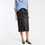 Kokerrok in leer, midi lengte LA REDOUTE COLLECTIONS. Leer materiaal. Maten 40 FR - 38 EU. Zwart kleur