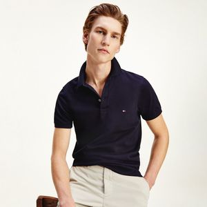 Slim stretch polo, 3 knopen TOMMY HILFIGER. Katoen materiaal. Maten 3XL. Blauw kleur