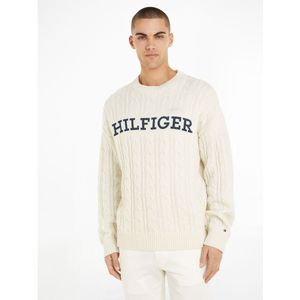 Trui ronde hals, tricot met groot logo TOMMY HILFIGER. Wol materiaal. Maten M. Beige kleur