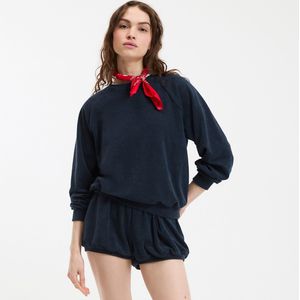 Sweatshirt in badstof met borduursel op rug LA REDOUTE COLLECTIONS. Katoen materiaal. Maten M. Blauw kleur