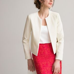 Kort jasje, bolero vorm ANNE WEYBURN. Katoen materiaal. Maten 44 FR - 42 EU. Wit kleur