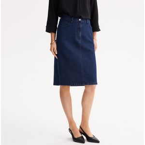 Rechte rok in stretch denim, halflang ANNE WEYBURN. Katoen materiaal. Maten 44 FR - 42 EU. Blauw kleur