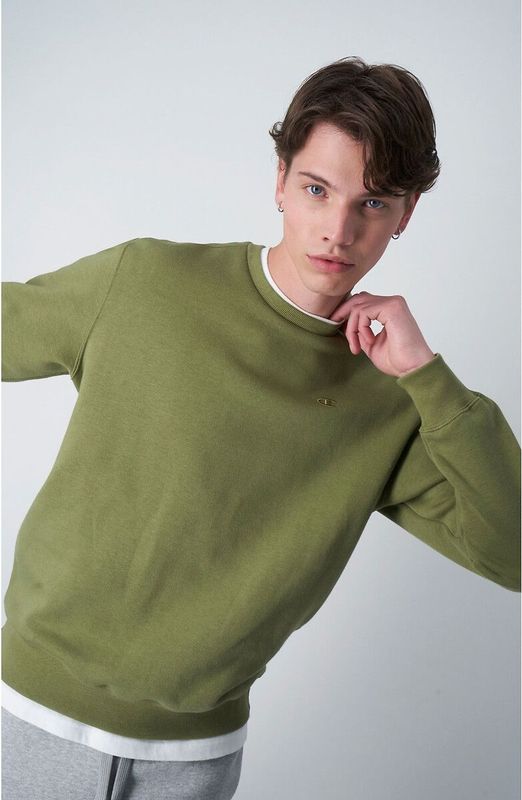 Sweater met ronde hals en klein logo CHAMPION. Katoen materiaal. Maten S. Groen kleur