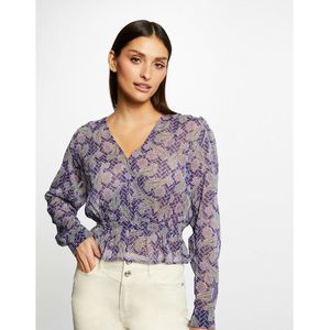 Bedrukte blouse met lange mouwen MORGAN. Polyester materiaal. Maten 34 FR - 32 EU. Roze kleur