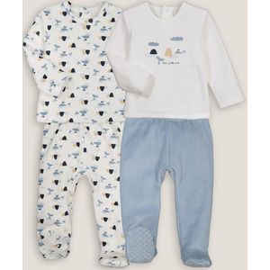Set van 2 pyjama's in fluweel, 2-delig, walvis motief LA REDOUTE COLLECTIONS. Fluweel materiaal. Maten 3 mnd - 60 cm. Beige kleur