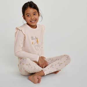 Pyjama bedrukt met eenhoorn en volants LA REDOUTE COLLECTIONS. Katoen materiaal. Maten 8 jaar - 126 cm. Roze kleur