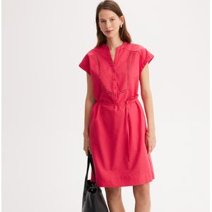 Rechte jurk, halflang, korte mouwen ANNE WEYBURN. Linnen materiaal. Maten 40 FR - 38 EU. Rood kleur