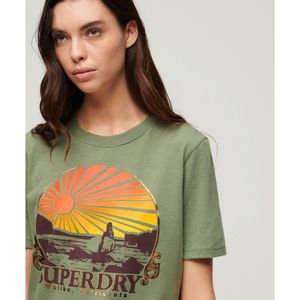 T-shirt Travel Souvenir SUPERDRY. Katoen materiaal. Maten 42 FR - 40 EU. Groen kleur