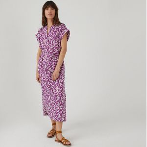 Lange jurk in katoen met Maokraag en bloemenprint LA REDOUTE COLLECTIONS. Katoen materiaal. Maten S. Violet kleur