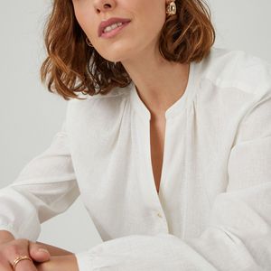 Losse blouse met tuniekhals, linnen en katoen LA REDOUTE COLLECTIONS. Katoenlinnen materiaal. Maten 44 FR - 42 EU. Wit kleur