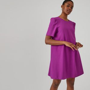Korte jurk, ronde hals vooraan LA REDOUTE COLLECTIONS. Viscose materiaal. Maten 48 FR - 46 EU. Violet kleur